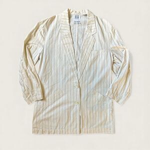 Vintage Together! Cotton Longline Blazer Women’s 12M Striped Cream 80s 90s